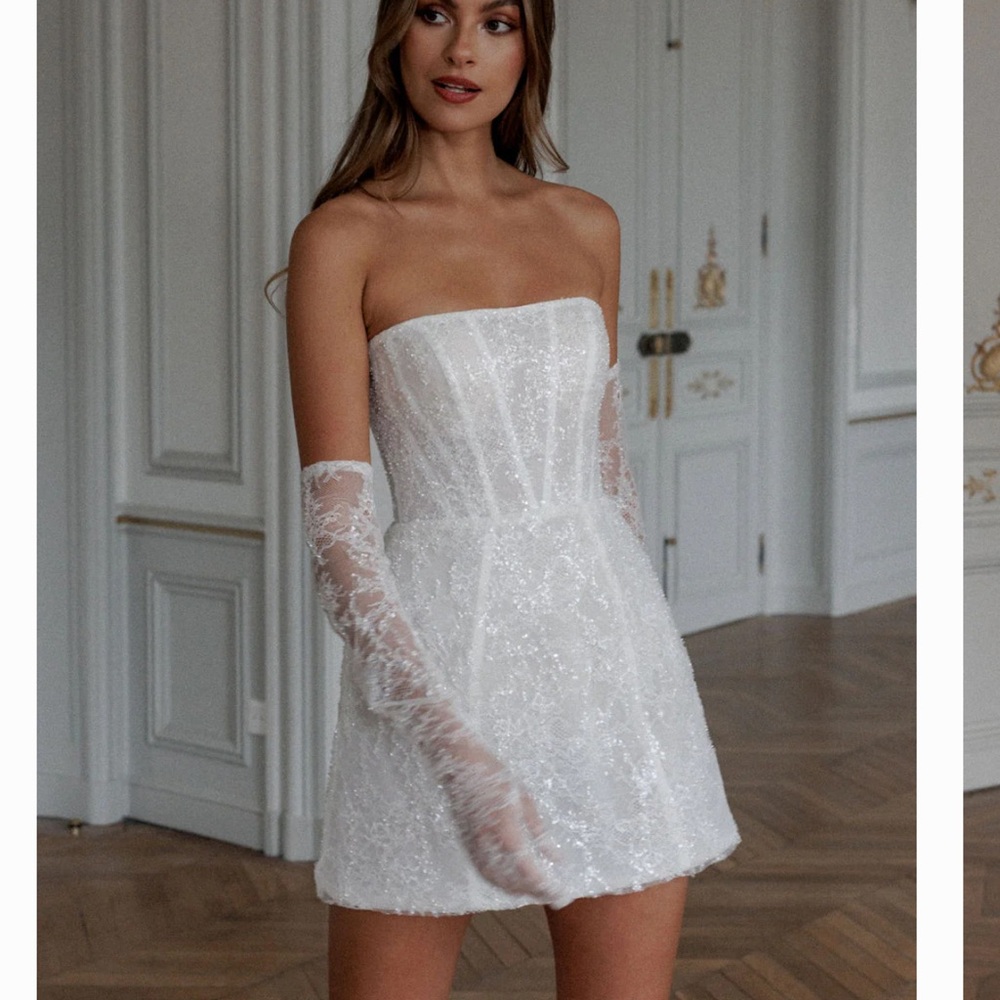 Strapless White Sequin Mini Dress